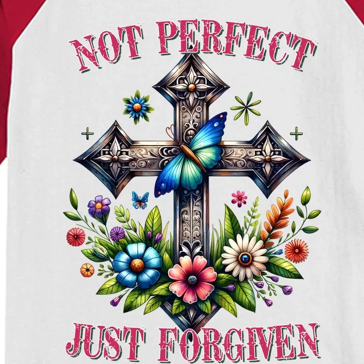 Not Perfect Just Forgiven Jesus Christ Kids Colorblock Raglan Jersey