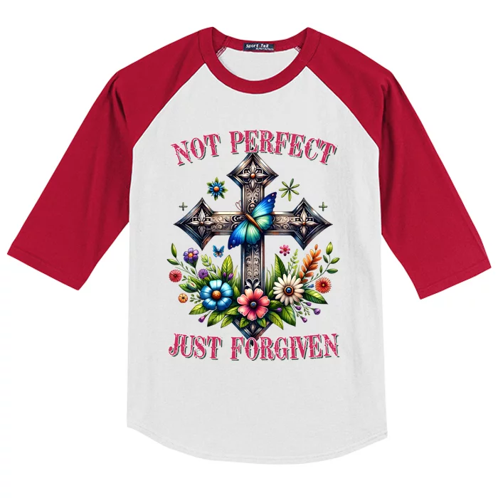 Not Perfect Just Forgiven Jesus Christ Kids Colorblock Raglan Jersey