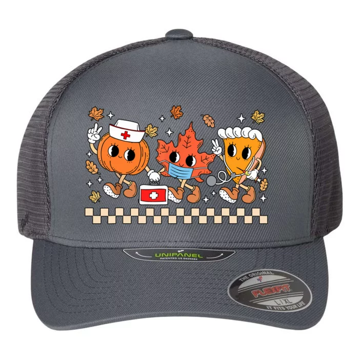 Nurse Pumpkin Leaves Fall Thanksgiving Flexfit Unipanel Trucker Cap