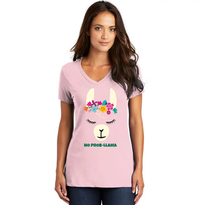 No Prob Llama Christmas Women Girl Birthday Women's V-Neck T-Shirt