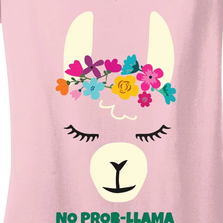 No Prob Llama Christmas Women Girl Birthday Women's V-Neck T-Shirt