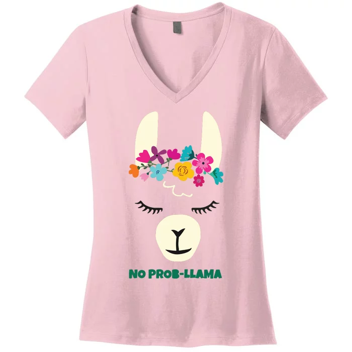 No Prob Llama Christmas Women Girl Birthday Women's V-Neck T-Shirt