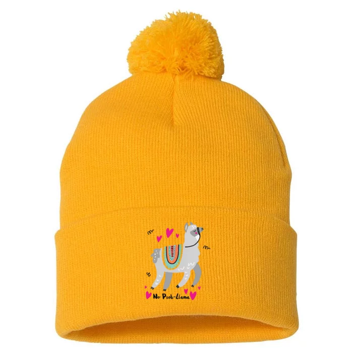 No Prob Llama Funny Llama Alpaca Lover Gift Pom Pom 12in Knit Beanie