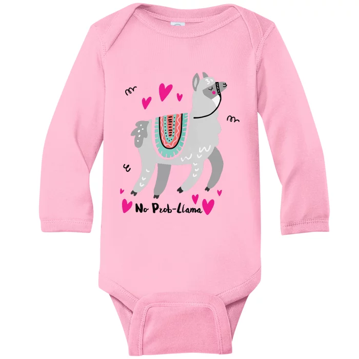 No Prob Llama Funny Llama Alpaca Lover Gift Baby Long Sleeve Bodysuit