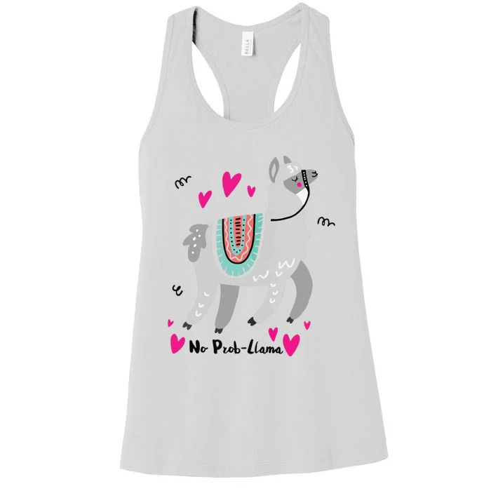 No Prob Llama Funny Llama Alpaca Lover Gift Women's Racerback Tank