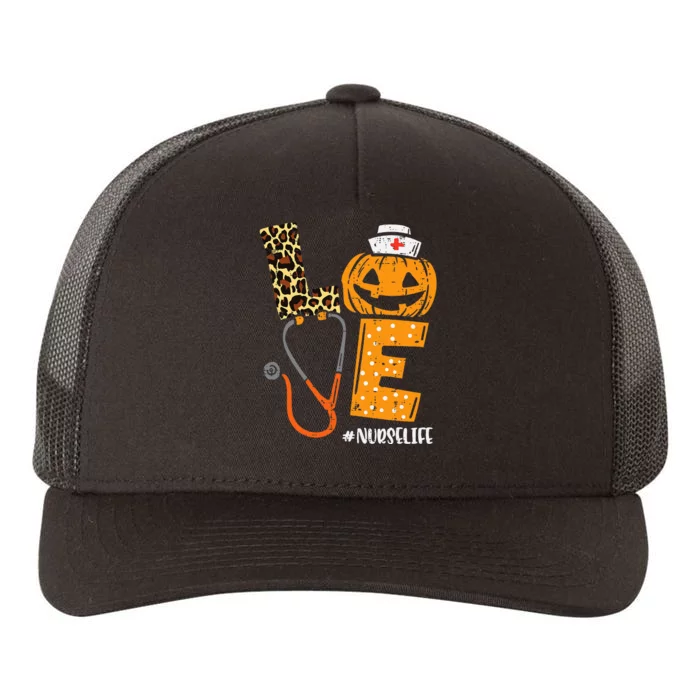 Nurse Pumpkin Leopard Print Festive Fall & Thanksgiving Decor Yupoong Adult 5-Panel Trucker Hat