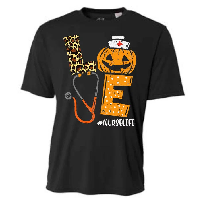 Nurse Pumpkin Leopard Print Festive Fall & Thanksgiving Decor Cooling Performance Crew T-Shirt