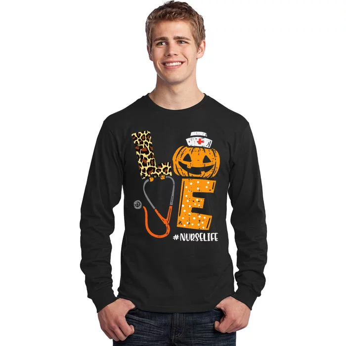 Nurse Pumpkin Leopard Print Festive Fall & Thanksgiving Decor Tall Long Sleeve T-Shirt