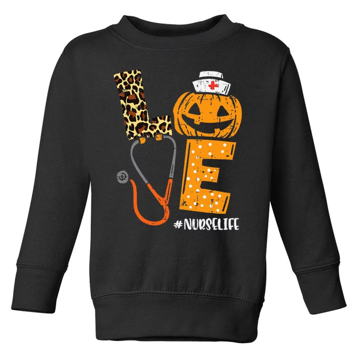 Nurse Pumpkin Leopard Print Festive Fall & Thanksgiving Decor Toddler Sweatshirt