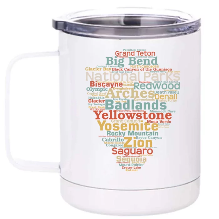 National Parks List Word Cloud Camping Hiking Front & Back 12oz Stainless Steel Tumbler Cup