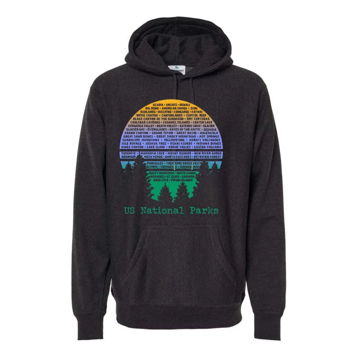 National Parks List Word Cloud Sunset Trees Premium Hoodie