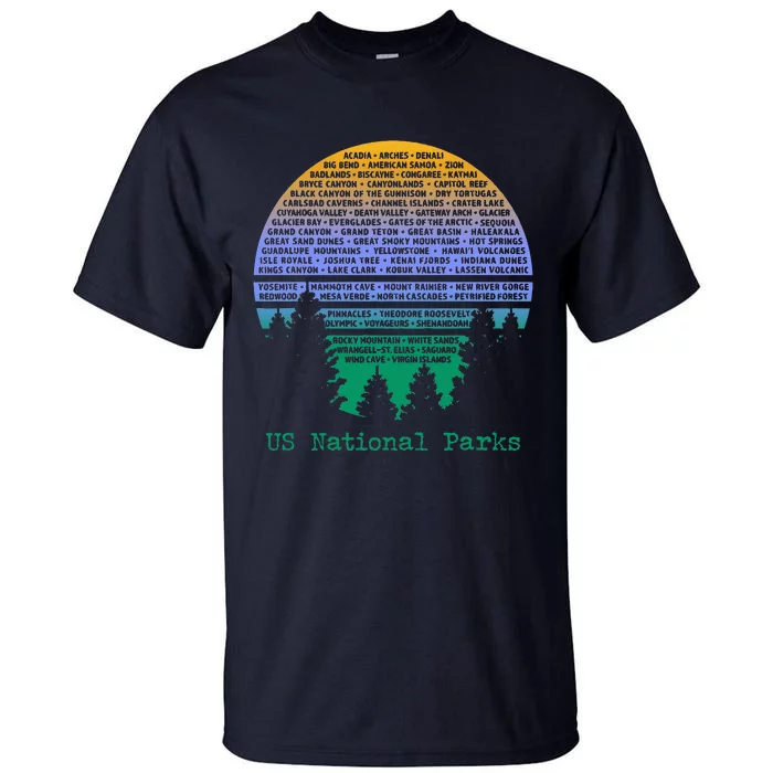 National Parks List Word Cloud Sunset Trees Tall T-Shirt