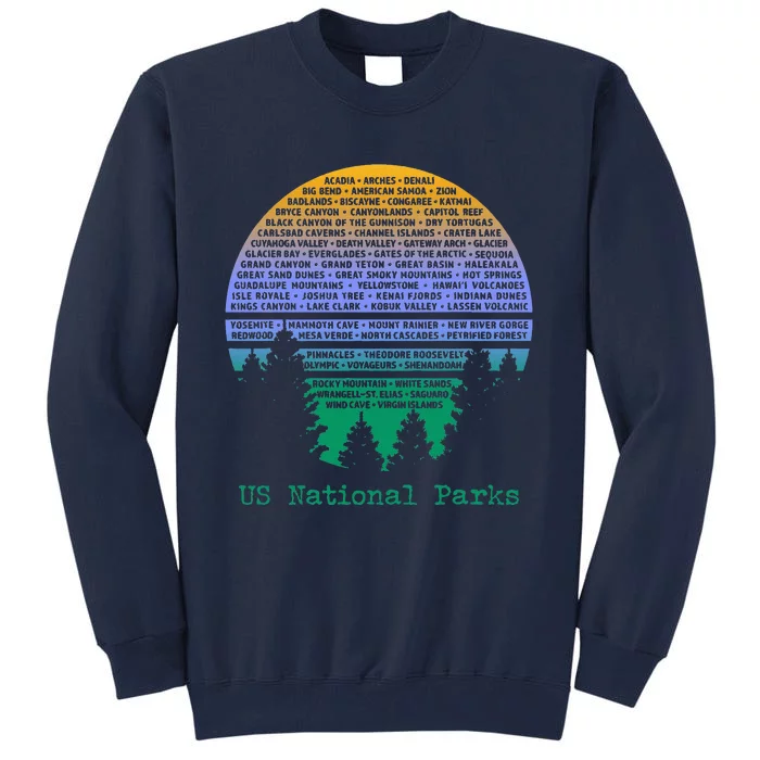 National Parks List Word Cloud Sunset Trees Tall Sweatshirt