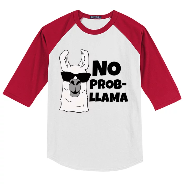 No Probllama Llama Problem Funny Kids Colorblock Raglan Jersey