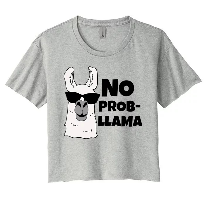 No Probllama Llama Problem Funny Women's Crop Top Tee