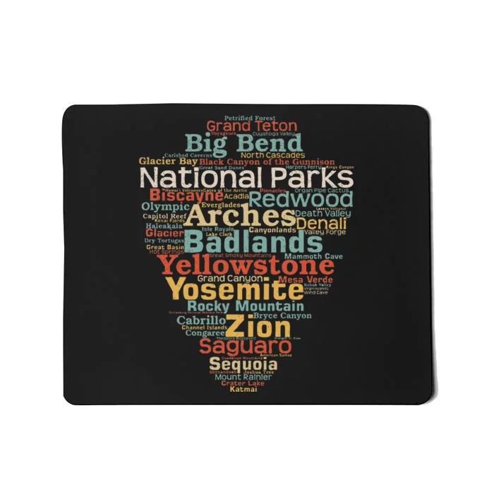 National Parks List Us Word Cloud Art Camping Hiking Mousepad