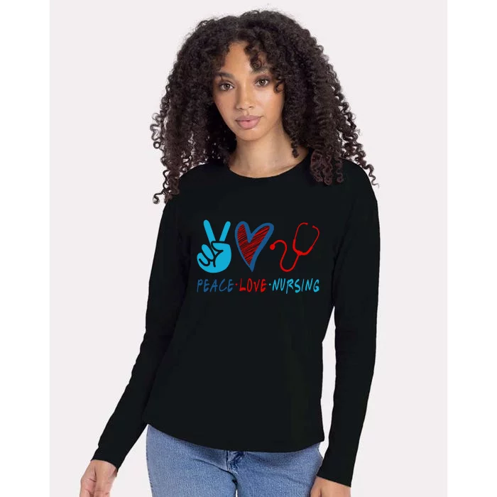 Nurse , Peace, Love, Nursing Womens Cotton Relaxed Long Sleeve T-Shirt