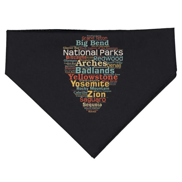 National Parks List Word Cloud Camping Hiking USA-Made Doggie Bandana