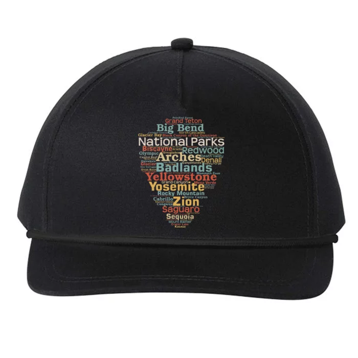 National Parks List Word Cloud Camping Hiking Snapback Five-Panel Rope Hat