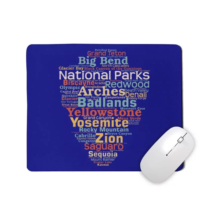 National Parks List Word Cloud Camping Hiking Mousepad