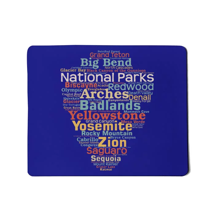 National Parks List Word Cloud Camping Hiking Mousepad