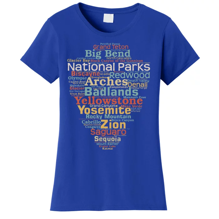 National Parks List Word Cloud Camping Hiking Women's T-Shirt