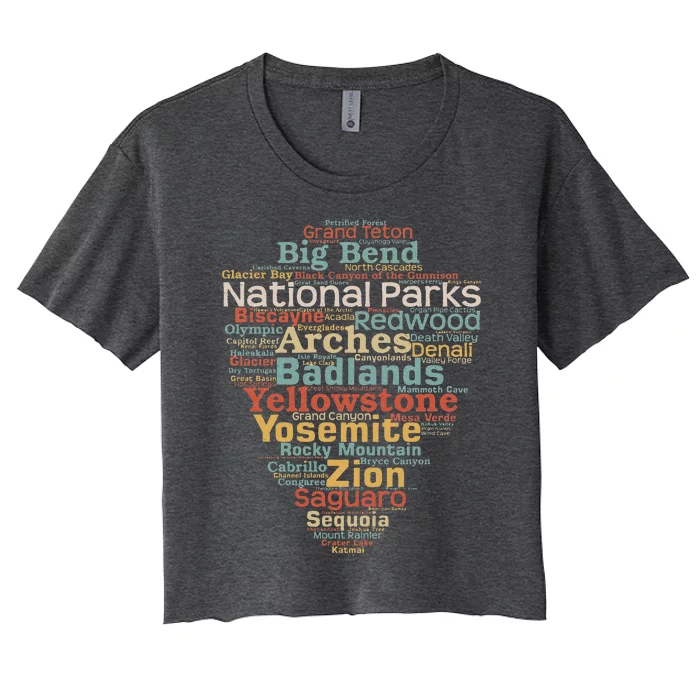 National Parks List Word Cloud Camping Hiking Women's Crop Top Tee