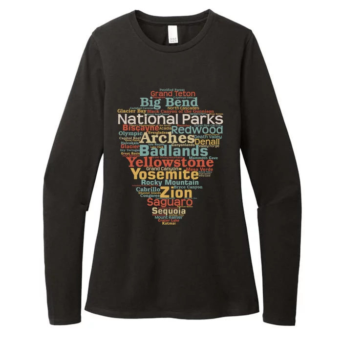 National Parks List Word Cloud Camping Hiking Funny Gift Womens CVC Long Sleeve Shirt