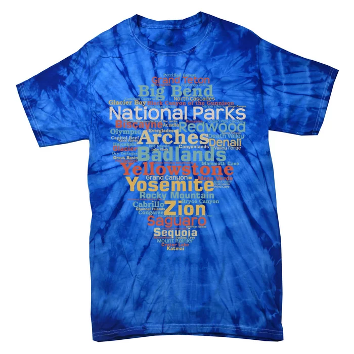 National Parks List Word Cloud Camping Hiking Funny Gift Tie-Dye T-Shirt