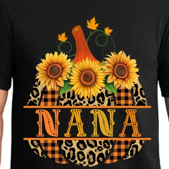 Nana Pumpkin Leopard Print Sunflower Buffalo Plaid Grandma Gift Pajama Set