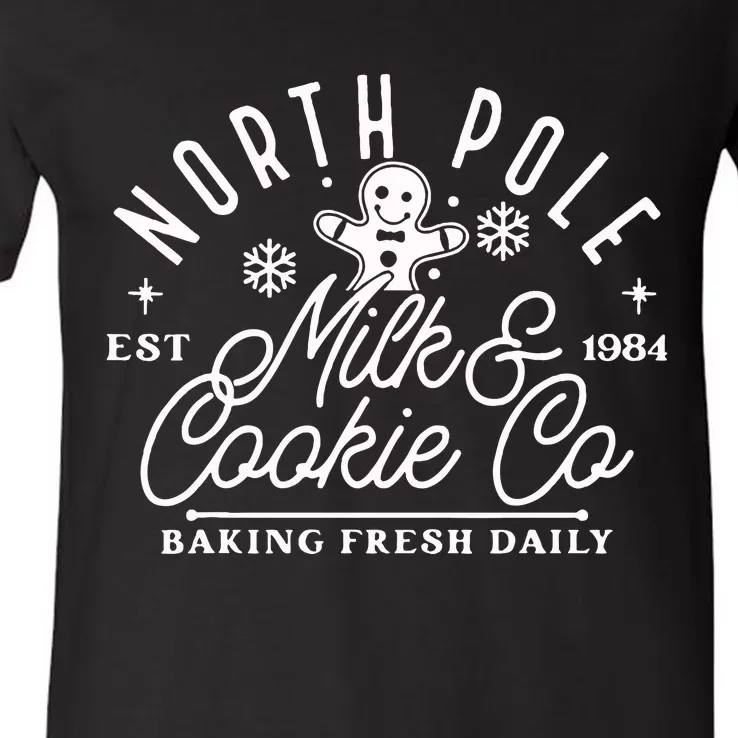 North Pole Milk And Cookie Co Funny Baking Christmas Costume V-Neck T-Shirt