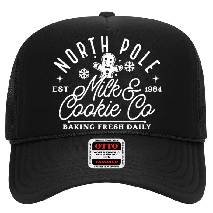 North Pole Milk And Cookie Co Christmas High Crown Mesh Trucker Hat