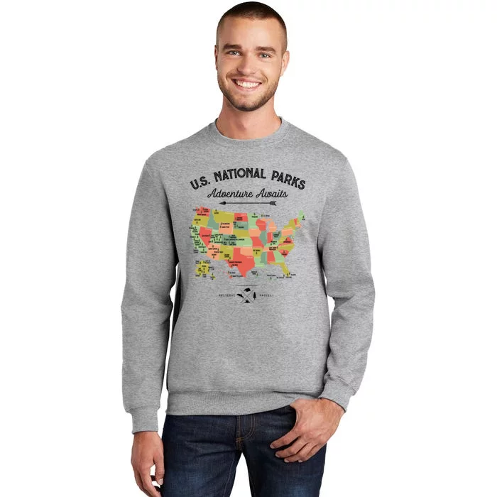 National Park Map Vintage Shirts All 59 National Parks Tall Sweatshirt