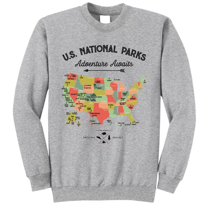 National Park Map Vintage Shirts All 59 National Parks Tall Sweatshirt