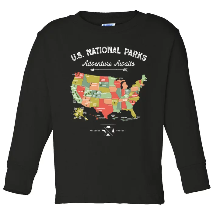 National Park Map Vintage Shirts All 59 National Parks Toddler Long Sleeve Shirt