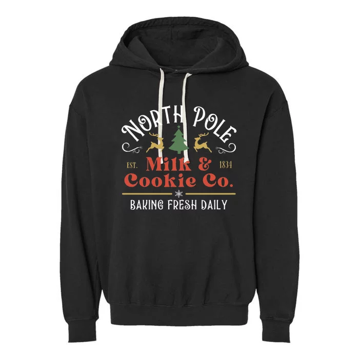 North Pole Milk And Cookie Co Vintage Christmas Company Garment-Dyed Fleece Hoodie