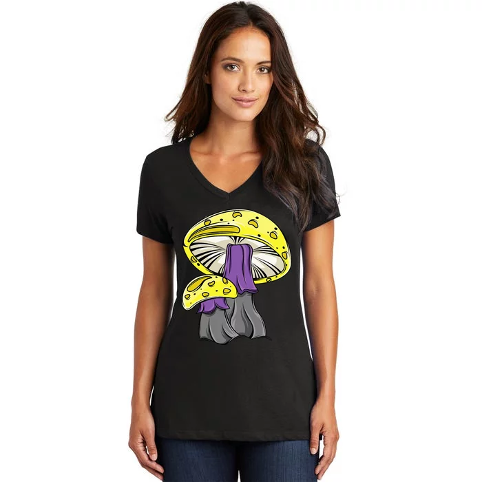 N.O.N.B.I.N.A.R.Y Pride Mushroom Women's V-Neck T-Shirt