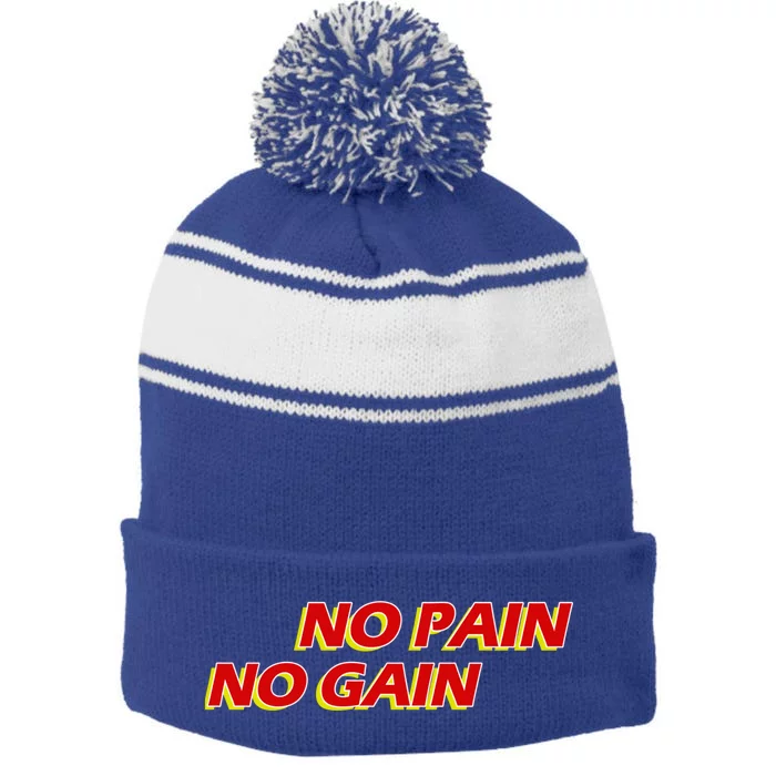 No Pain No Gain Gift Stripe Pom Pom Beanie