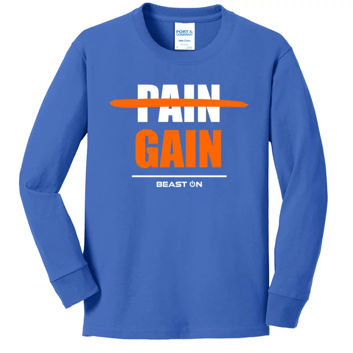 No Pain No Gain Gym Bodybuilding Gains Fitness Workout Gift Kids Long Sleeve Shirt