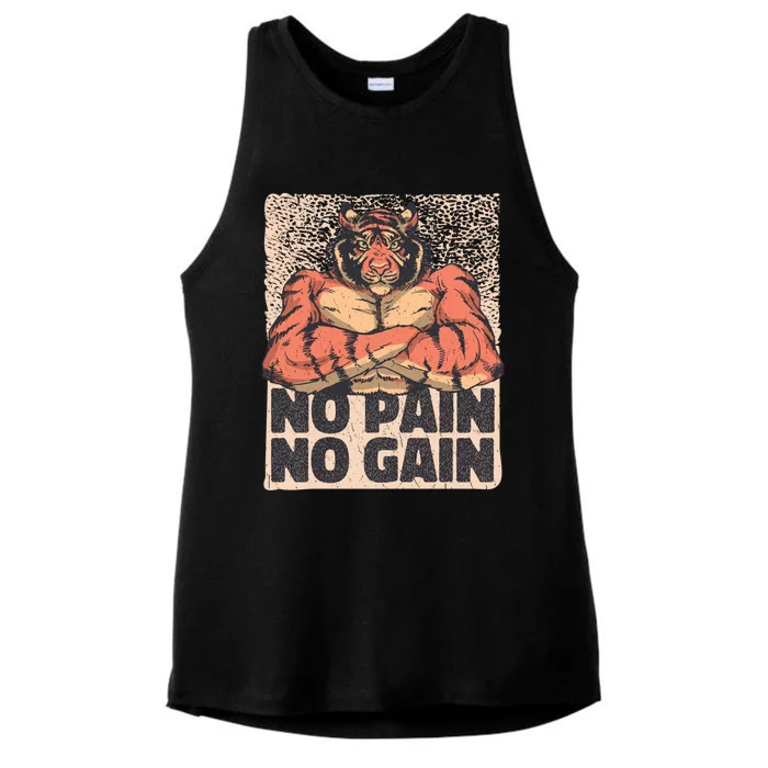 No Pain No Gain Tiger Gym Muscles Bodybuilding Gift Ladies Tri-Blend Wicking Tank