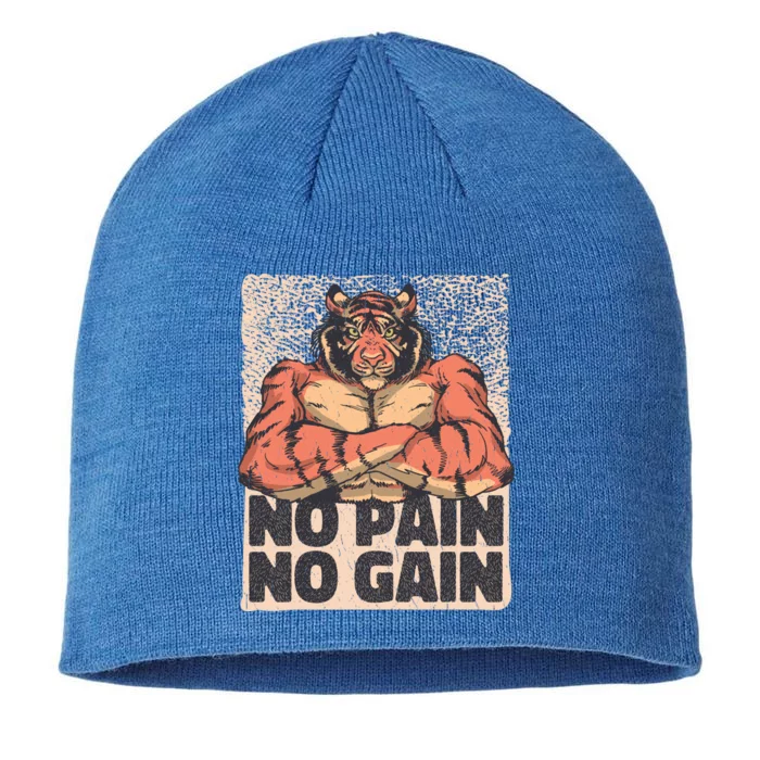 No Pain No Gain Tiger Gym Muscles Bodybuilding Gift 8 1/2in Sustainable Knit Beanie