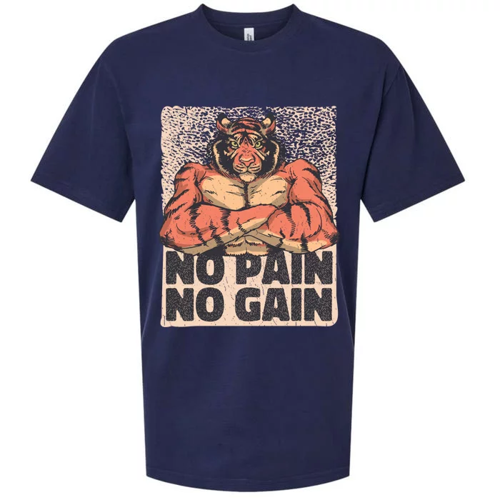 No Pain No Gain Tiger Gym Muscles Bodybuilding Gift Sueded Cloud Jersey T-Shirt