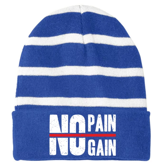 No Pain No Gain Typography Cool Gift Striped Beanie with Solid Band