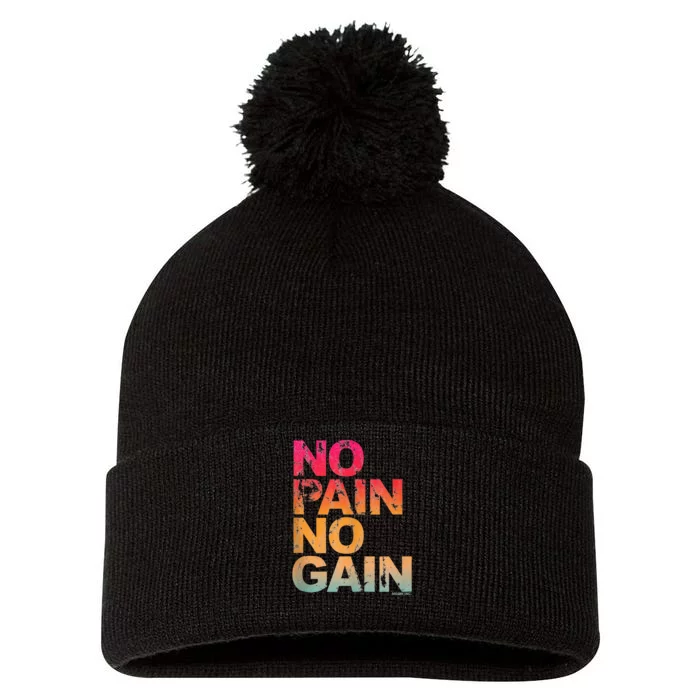 No Pain No Gain Motivation Workout Gym Pom Pom 12in Knit Beanie