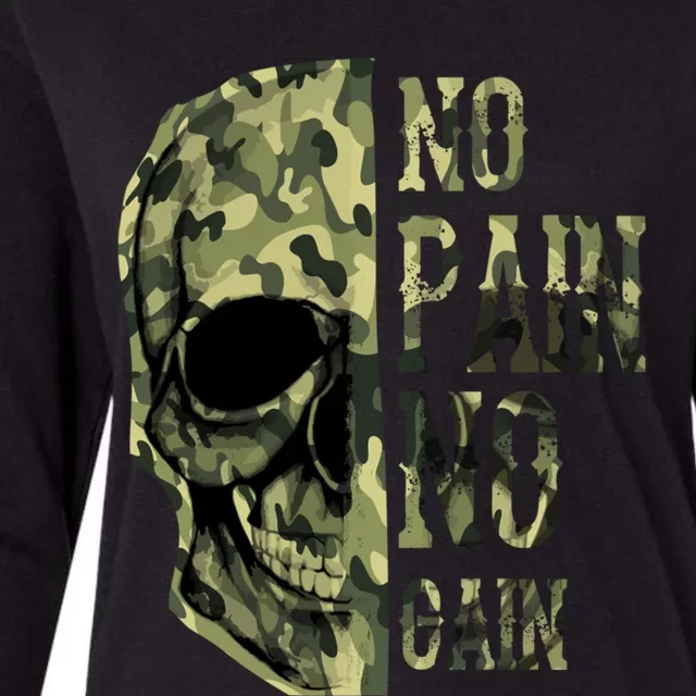 No Pain No Gaingift Skull Mindset Motivation Gym Gift Womens Cotton Relaxed Long Sleeve T-Shirt