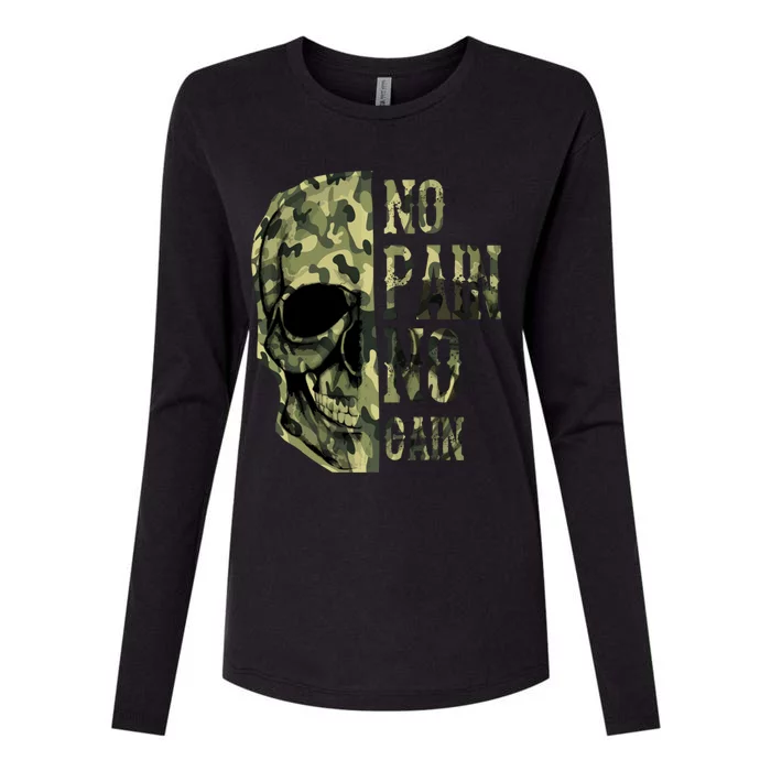 No Pain No Gaingift Skull Mindset Motivation Gym Gift Womens Cotton Relaxed Long Sleeve T-Shirt