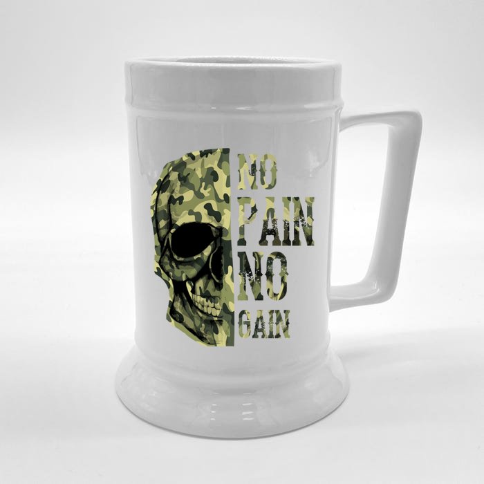 No Pain No Gaingift Skull Mindset Motivation Gym Gift Front & Back Beer Stein