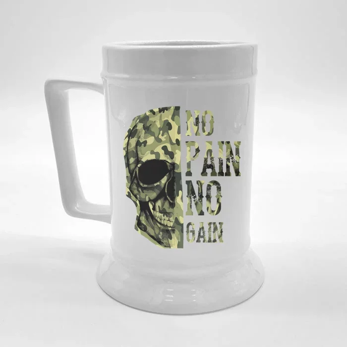 No Pain No Gaingift Skull Mindset Motivation Gym Gift Front & Back Beer Stein