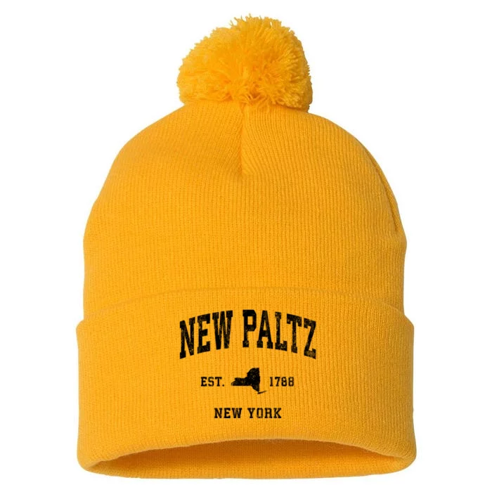 New Paltz New York Ny Vintage Athletic Pom Pom 12in Knit Beanie