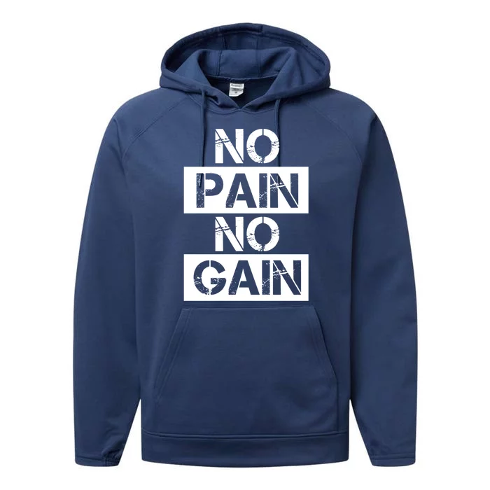 No Pain No Gain Beast Workout Muscular Gym Distressed Gift Performance Fleece Hoodie